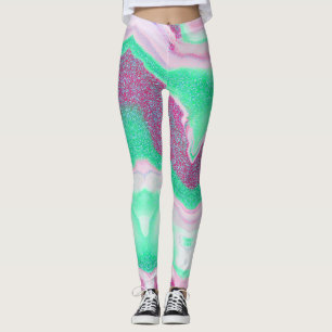 Legging Mármaco com brilho   Verde fresco, rosa magenta