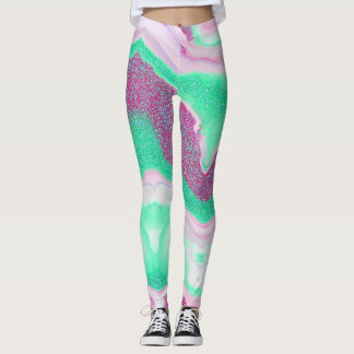 Legging Mármaco com brilho | Verde fresco, rosa magenta