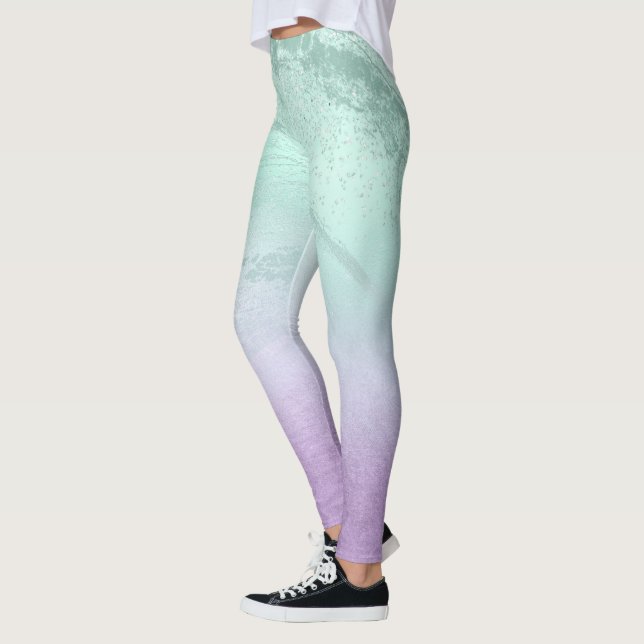 Legging Mármaco violeta e relva de menta moderna (Esquerda)