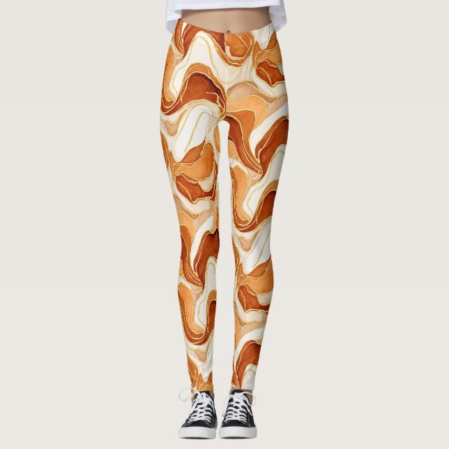 Legging Mármore Abstrato Fluido Dourado Sienna Queimada (Frente)