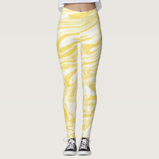 Legging Mármore Amarelo Elegante: Textura Desenhada À Mão