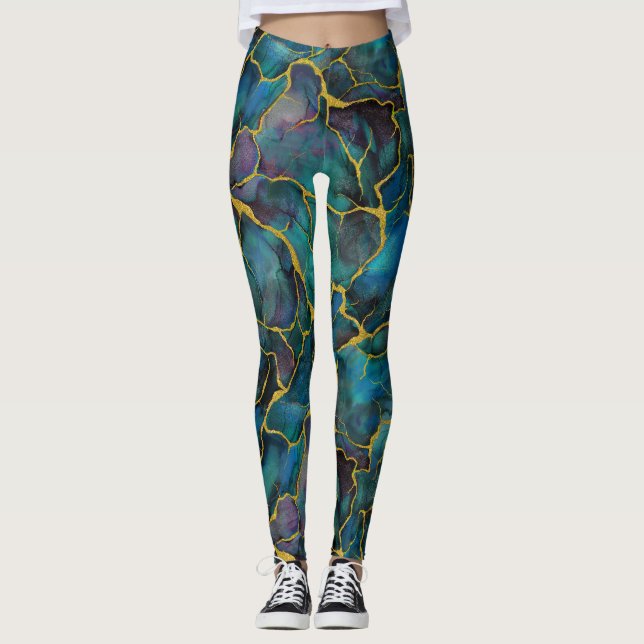 Legging Mármore azul-nute com veias douradas (Frente)