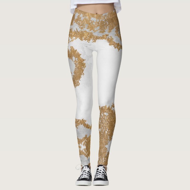 Legging Mármore Branco e Dourado (Frente)
