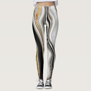 Legging Mármore Branco Preto Elegante e Sofisticado