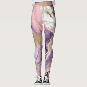 Legging Mármore de luxo, brilho, rosa, roxo e ouro