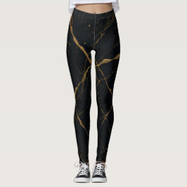 Legging Mármore de Meia-Noite Dourado Preto e Dourado
