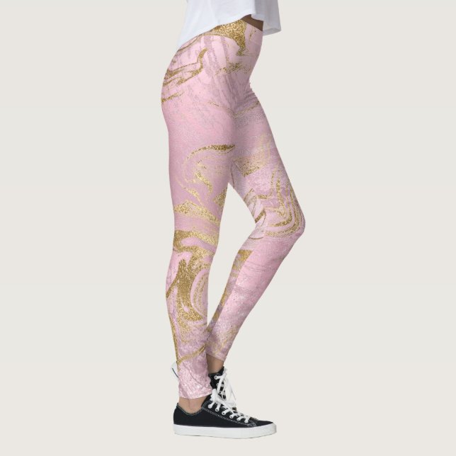 Legging Mármore e relâmpago de ouro e rosa (Direita)