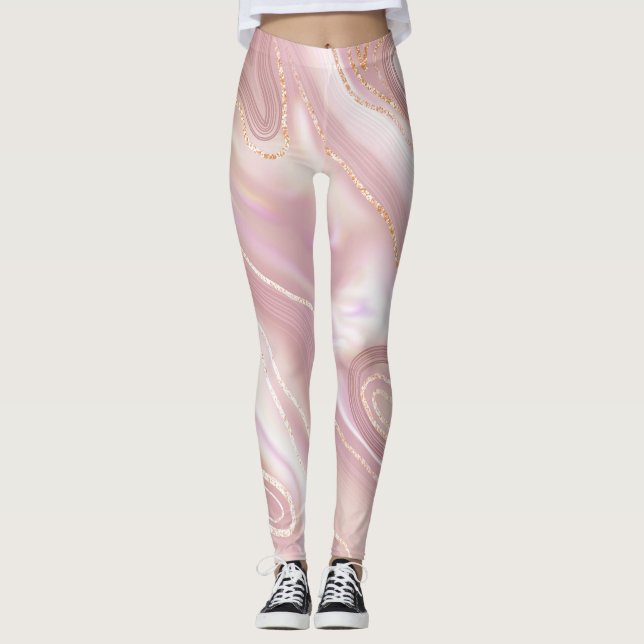 Legging Mármore elegante: textura de ouro rosa (Frente)