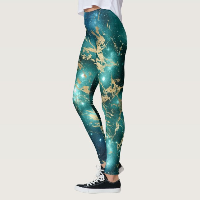 Legging Mármore Espacial Preto Estrela Dourada Noite Estre (Esquerda)
