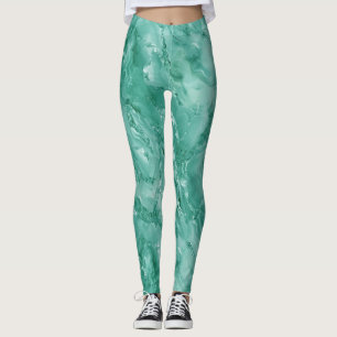 Legging Mármore Giratório Detalhado em Verde Turquesa
