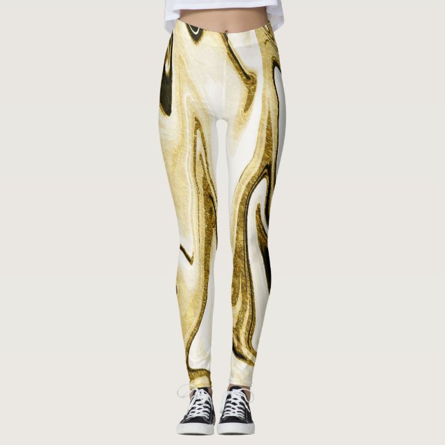 Legging mármore líquido líquido retro digital com abstrato (Frente)