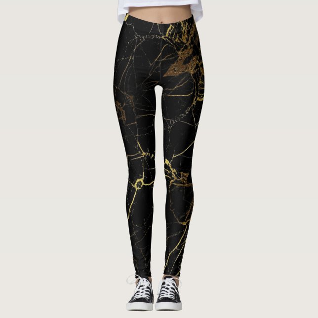 Legging Mármore preto e dourado Elegante (Frente)