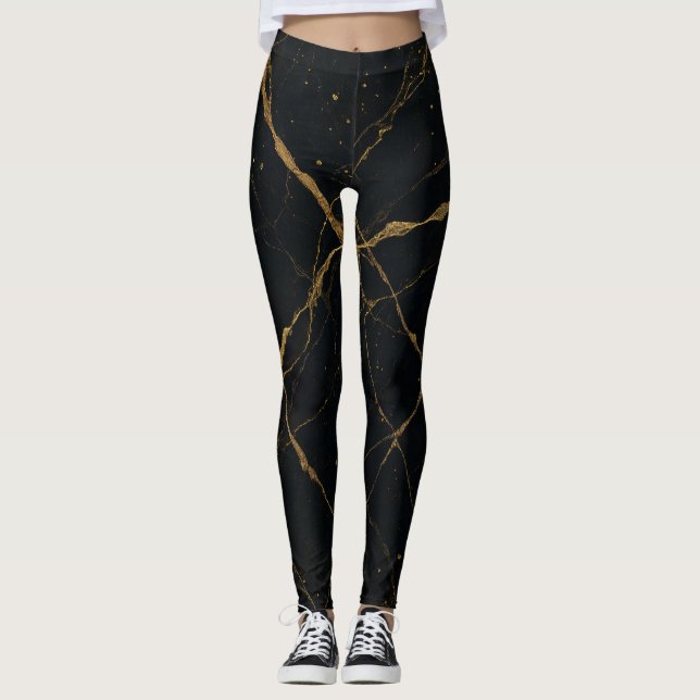 Legging Mármore Preto Meia-Noite Dourado & Dourada (Frente)