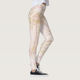 Legging Mármore Rosa e Branco com Glitter Dourado