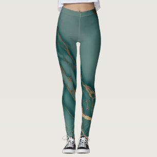 Legging Mármore Teal Profundo + Veias Douradas Luxo Ajuste