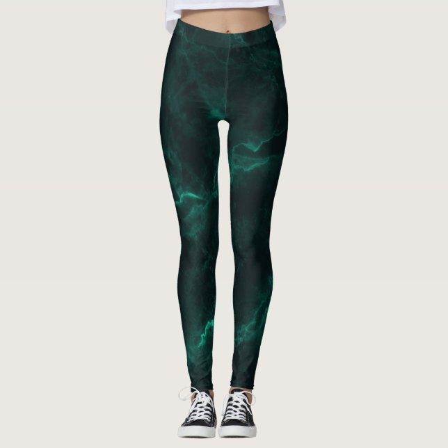 Legging Mármore verde escuro, textura perfeita. (Frente)