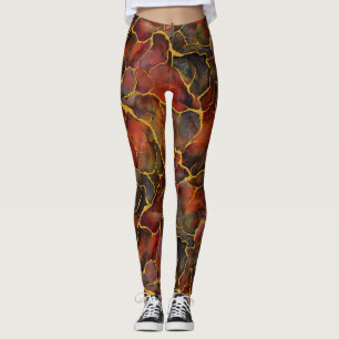 Legging Mármore Vermelho Decorativo com veias Douradas