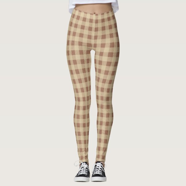 Legging Marrom Bege Búfalo Xadrez Quadriculado Na Moda (Frente)