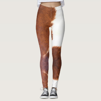 Legging Marrom, branco, Impressão de vaca