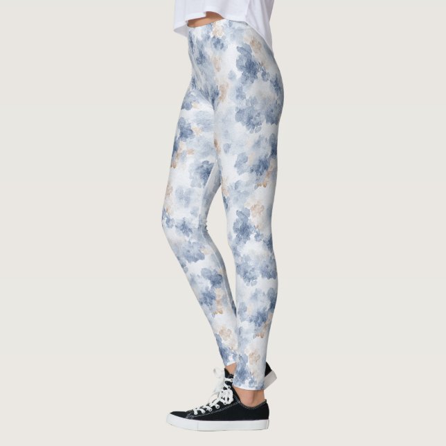 Legging Marrom Café Azul Jeans Falso Abstrato (Esquerda)