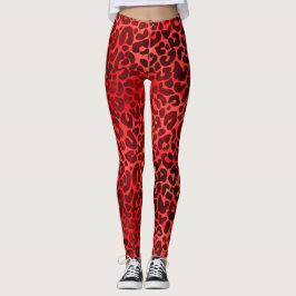 Legging Marrom em manchas-leopardo vermelhas