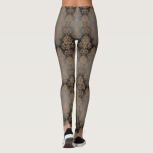 Legging Marrom escuro, Taupe Damask rolando "Burnout Look"