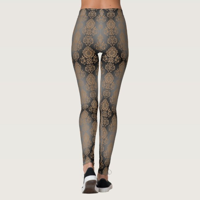 Legging Marrom Escuro, Taupe Damask Scroll "Efeito Burnout (Verso)