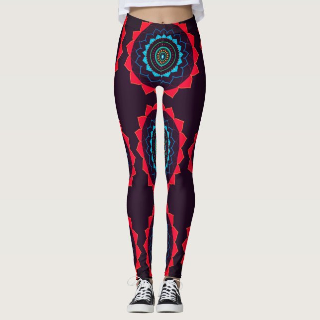 Legging Marrom, legenda vermelha de Mandala (Frente)