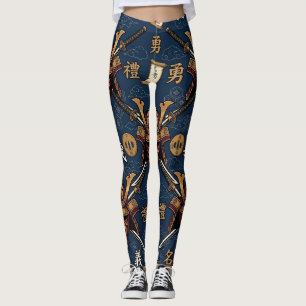 Legging Máscara de Samurai Japonês e Padrão de Katana