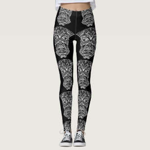 Legging Máscara de Tiki Oriental Black e White