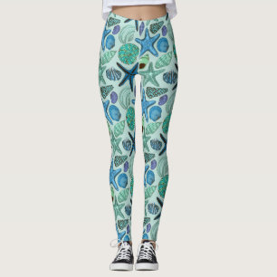 Legging Máscaras de Seashells e do teste padrão azuis da