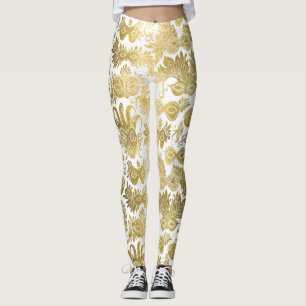 Legging Máscaras Douradas de Mascarada no padrão branco