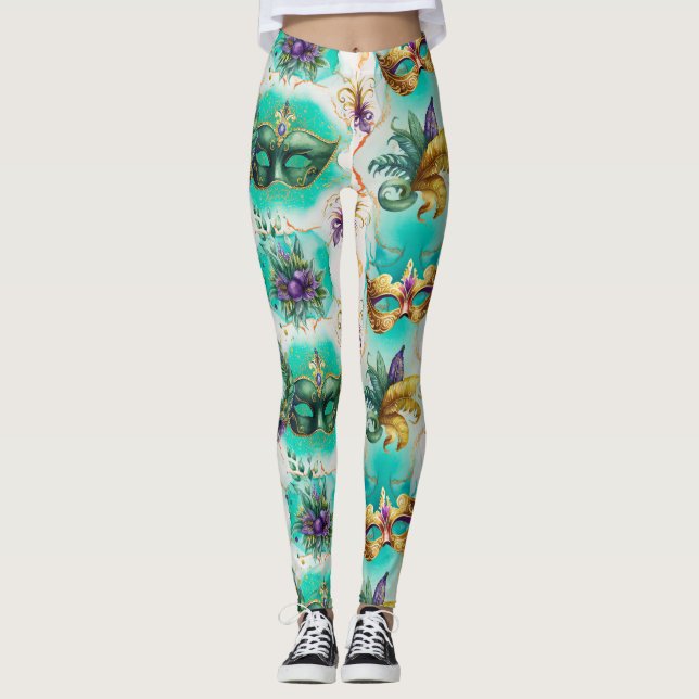 Legging Máscaras Mardi Gras Divertidas (Frente)