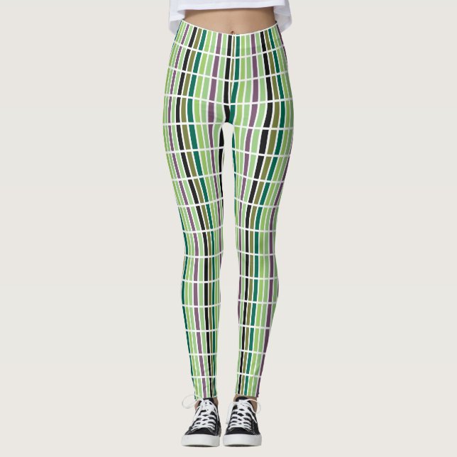 Legging Matizes Pretos Roxos Verdes (Frente)