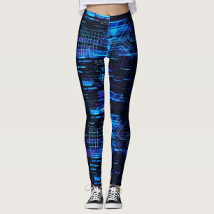Legging Matriz de Fluxo de Dados de Glitch Cibernético Azu
