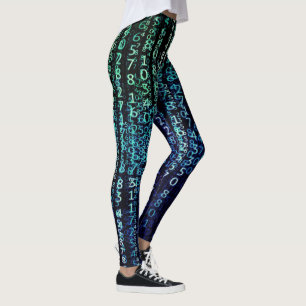 Legging Matriz de tecnologia Código binário Aqua Black
