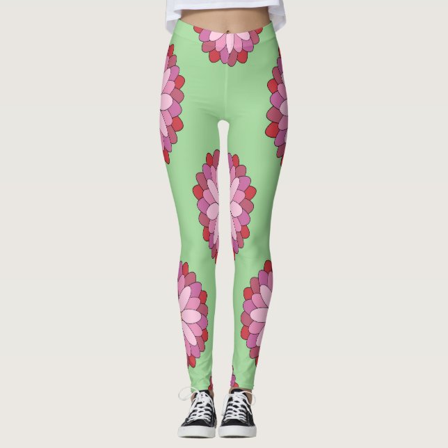 Legging Medalhão Verde-Asiático Pastel Rosa Floral (Frente)