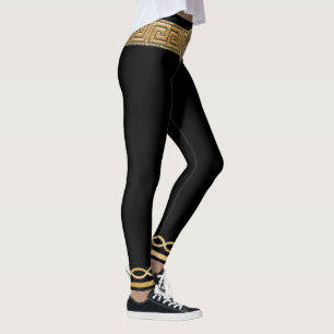 Legging Medusa Chave Grega Básica Dourada em Preto Designe