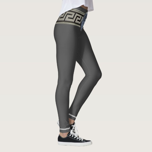 Legging Medusa Chave Grega Prata em Cinza Elegante (Direita)