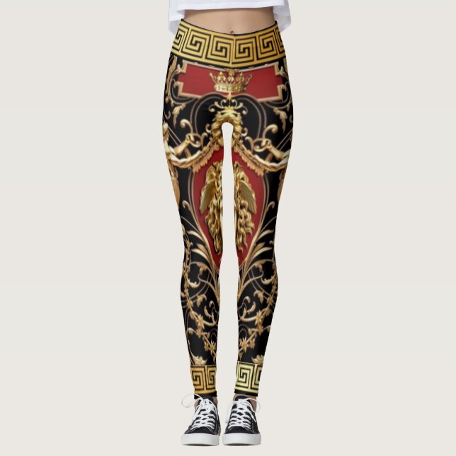 Legging Medusa Dourada e Serafins Preto, Dourado e Vermelh (Frente)