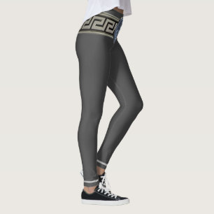 Legging Medusa Prateada Chave Grega em Cinza Elegante