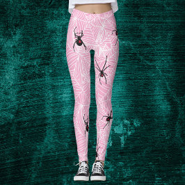 Legging Meia Calça de Custo com Teias de Viúva Negra Rosa 