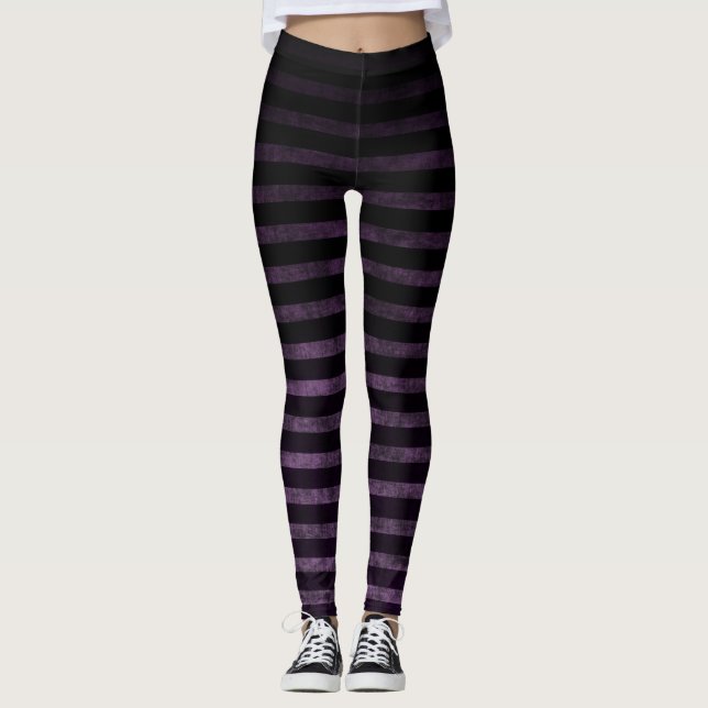 Legging Meias de Bruxa Pretas e Roxas Grunge Ombre Listras (Frente)