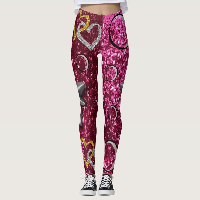 Legging meias de collant de ouro prata rosa comprido (Frente)