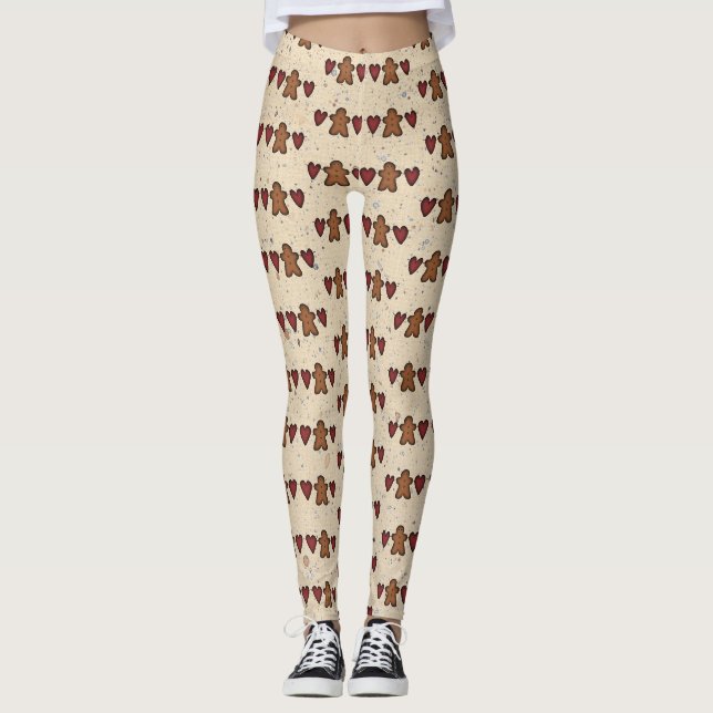 Legging Meias de Coração e Homem de Pão de Gengibre (Frente)