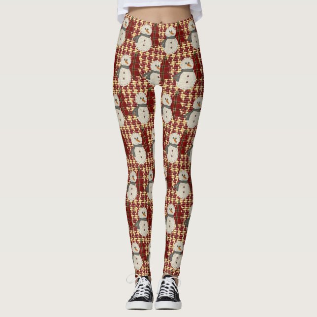 Legging Meias de Natal de Boneco de Neve Costurado (Frente)