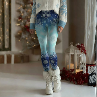Legging Meias de Natal Floco de Neve Azuis