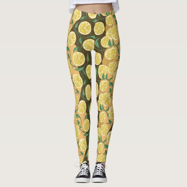 Legging Meias Listradas com Padrão de Limão Zesty (Frente)