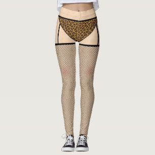 Legging Meias-redes de pesca e Pernas de Pele-Leopardo