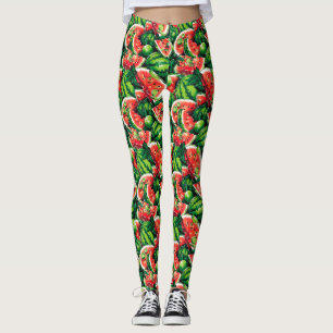 Legging Melancias, limões, folhas de melancia, limão peque